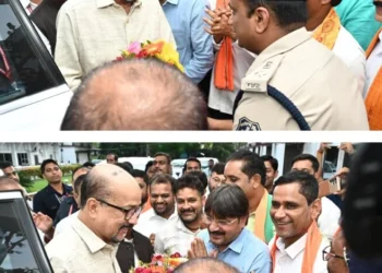 राज्यपाल रमेन डेका का रायगढ़ सर्किट हाउस पहुंचने पर किया गया भव्य स्वागत