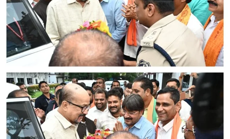 राज्यपाल रमेन डेका का रायगढ़ सर्किट हाउस पहुंचने पर किया गया भव्य स्वागत