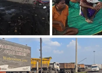 गारें 4/6 कोयला खदान के किसानों का गुस्सा फूटा, जिंदल कंपनी के गेट पर प्रदर्शन