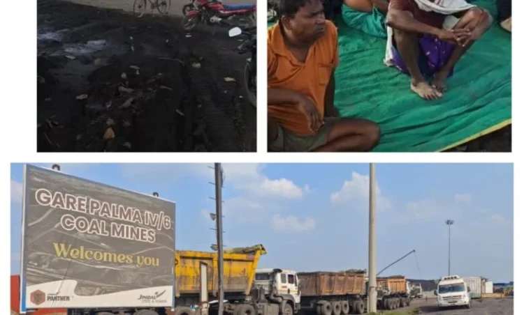 गारें 4/6 कोयला खदान के किसानों का गुस्सा फूटा, जिंदल कंपनी के गेट पर प्रदर्शन