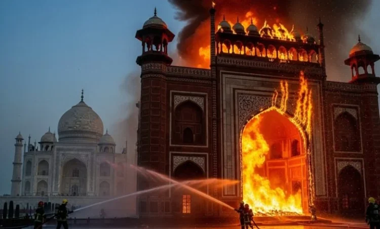 ताजमहल में आग लगने से टूरिस्ट में मची अफरातफरी, यहां देखें Video