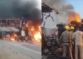 भीषण बस-ट्रक हादसा, आग में 14 लोगों की मौत, कई घायल