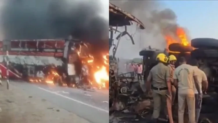 भीषण बस-ट्रक हादसा, आग में 14  लोगों की मौत, कई घायल