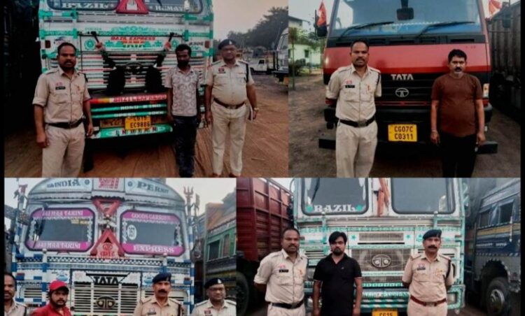 “ऑपरेशन_प्रहार” के तहत रायगढ़ पुलिस की बड़ी कार्रवाई— 5 वाहनों से 21 लाख रुपये का अवैध कबाड़ जब्त