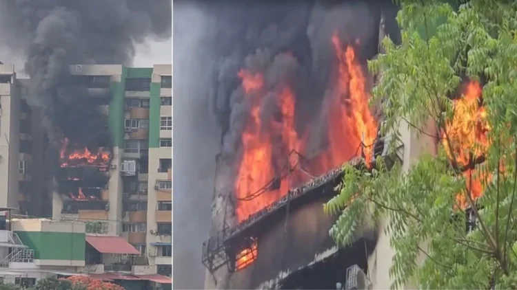 इंदिरापुरम गौड़ ग्रीन एवेन्यू में भीषण आग, 9वीं से 13वीं मंजिल तक फैली, धुआं दिल्ली–मेरठ एक्सप्रेसवे तक दिखाई दिया