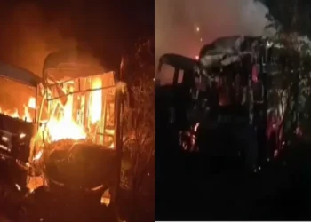 एक्सप्रेस वे पर भीषण सड़क हादसा; ट्रक से टक्कर के बाद बस में लगी आग, 7 लोगों की मौत, कई घायल