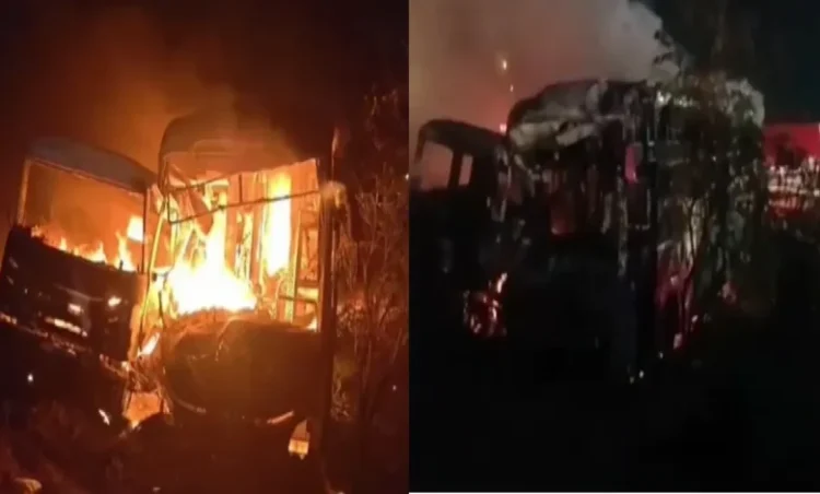 एक्सप्रेस वे पर भीषण सड़क हादसा; ट्रक से टक्कर के बाद बस में लगी आग, 7 लोगों की मौत, कई घायल