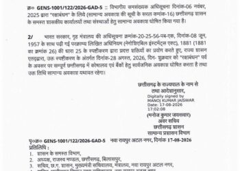 छत्तीसगढ़ में इस दिन सार्वजनिक छुट्टी का ऐलान, बंद रहेगी सभी स्कूल-कॉलेज और सरकारी दफ्तरें